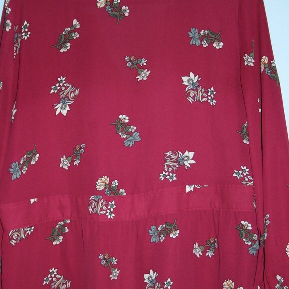 LOFT Outlet Small Women's V-Neck Button Sleeve Maroon Floral Top - Picture 11 of 16